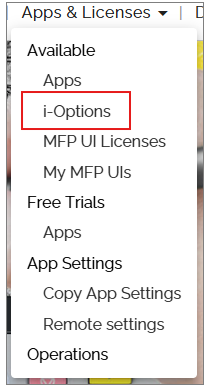 Apps & Licenses drop-down menu
