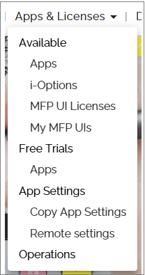 Apps & Licenses drop-down menu