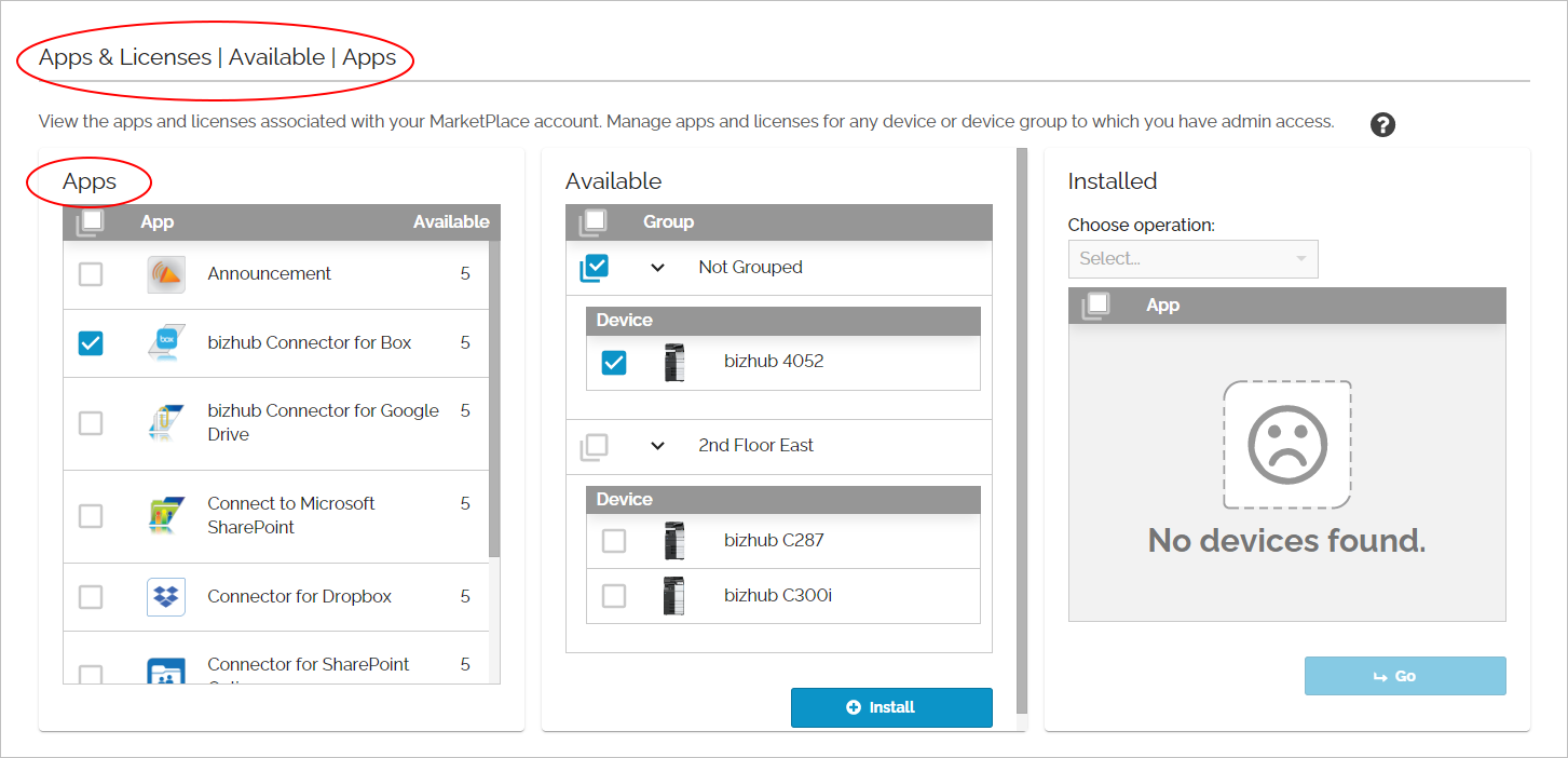 Apps & Licenses page