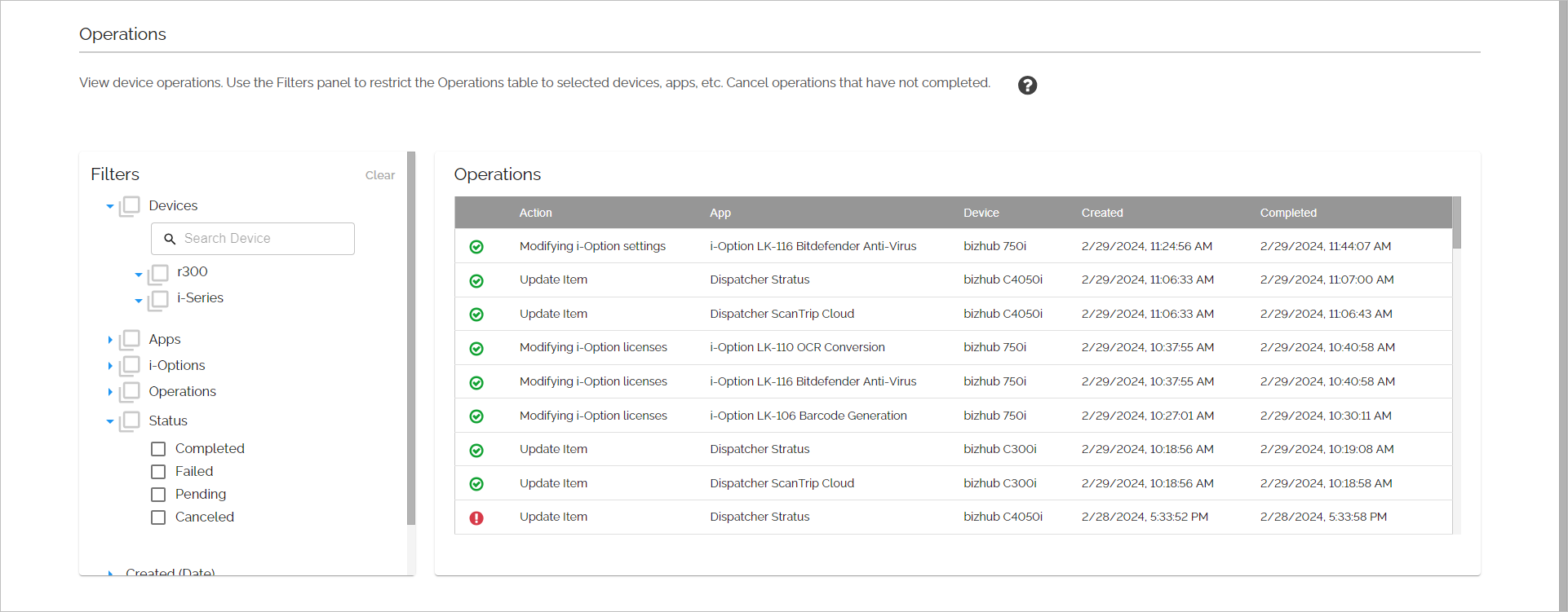 Operations page