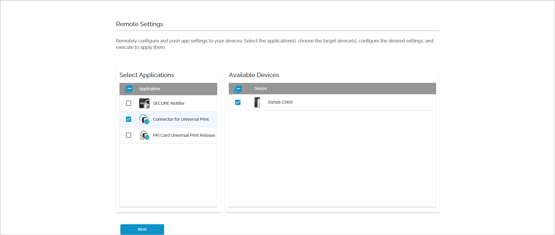 Remote Settings page